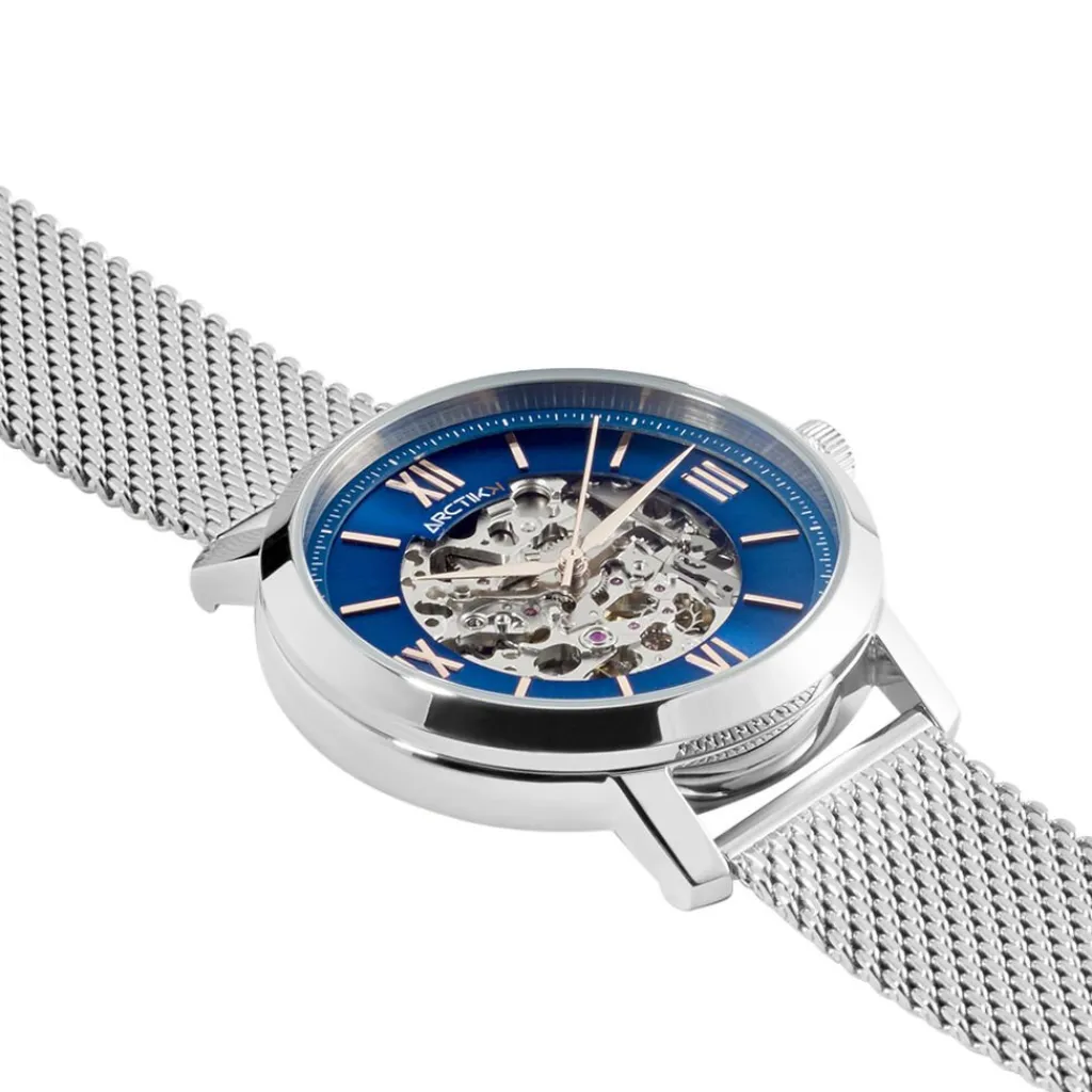 ARCTIK Montre Eclipse Bleu cadran argenté fond bleu bracelet acier argenté Sale