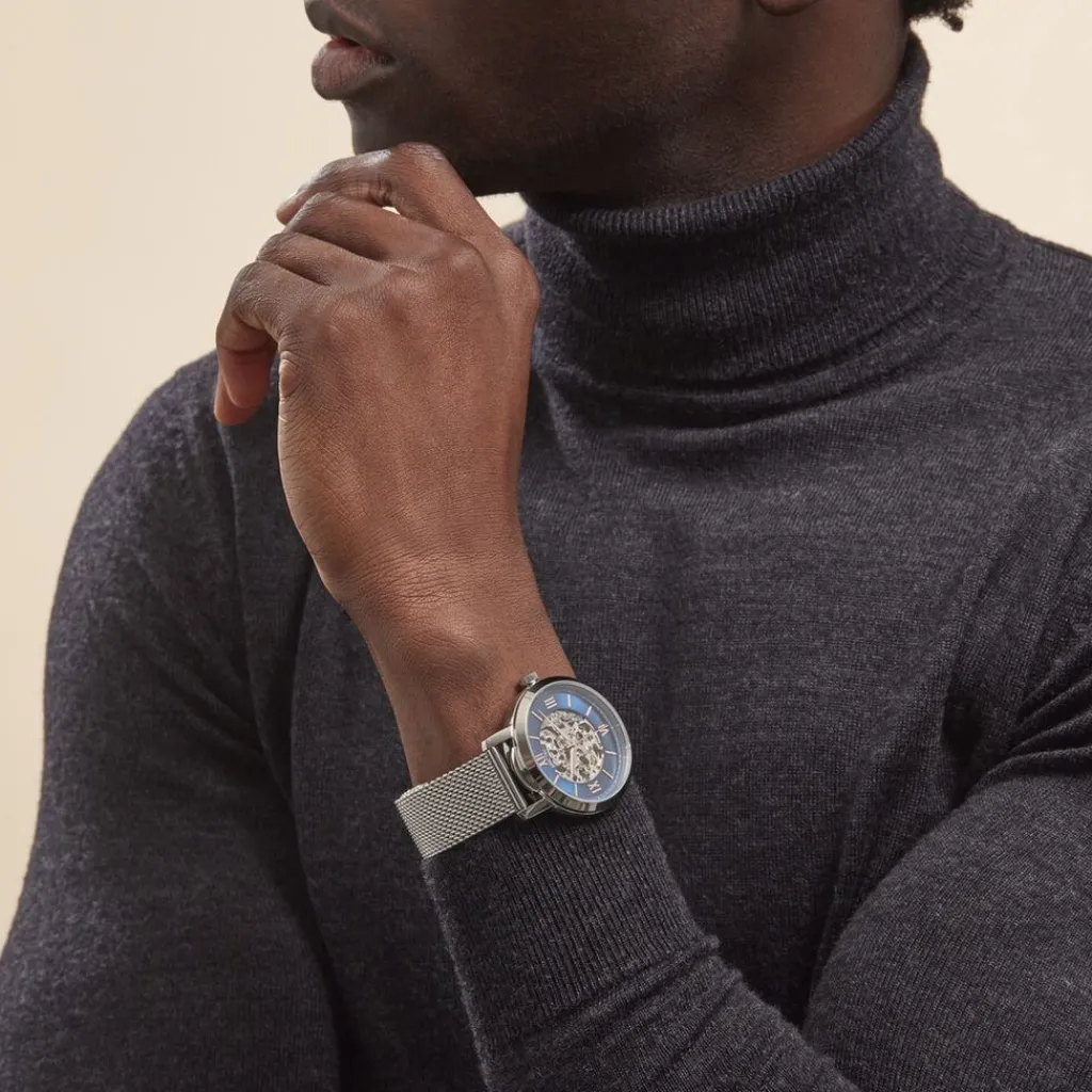 ARCTIK Montre Eclipse Bleu cadran argenté fond bleu bracelet acier argenté Sale