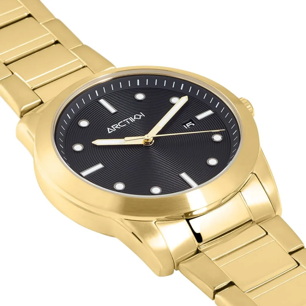 ARCTIK Montre Element Noir cadran doré fond noir bracelet acier doré