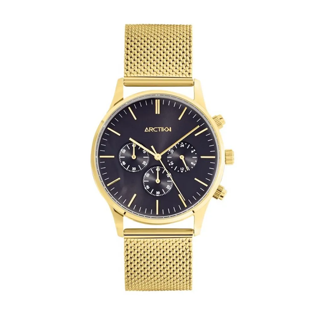 ARCTIK Montre Escale Noir cadran doré fond noir bracelet acier doré Discount