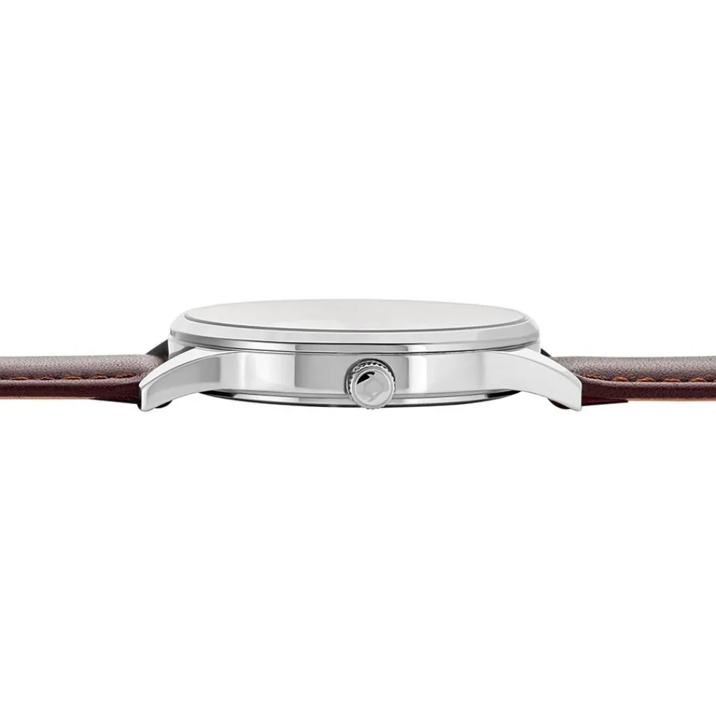 ARCTIK Montre Horizon Argenté cadran argenté fond argenté bracelet cuir marron