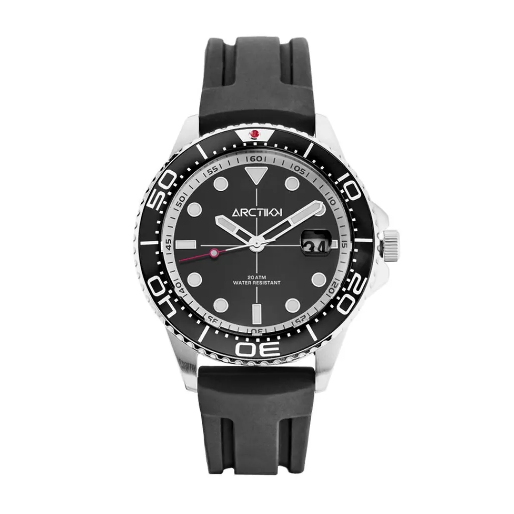 ARCTIK Montre Module Noir cadran argenté fond noir bracelet silicone noir Online