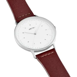 ARCTIK Montre Nomade Blanc cadran argenté fond blanc bracelet cuir marron Online