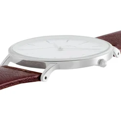 ARCTIK Montre Nomade Blanc cadran argenté fond blanc bracelet cuir marron Online