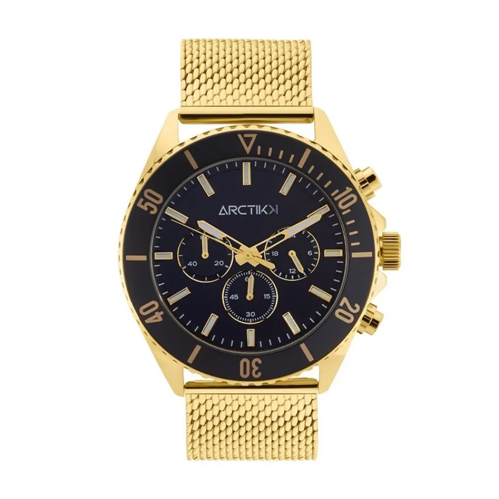 ARCTIK Montre Oxcal Noir cadran doré fond noir bracelet acier doré Best