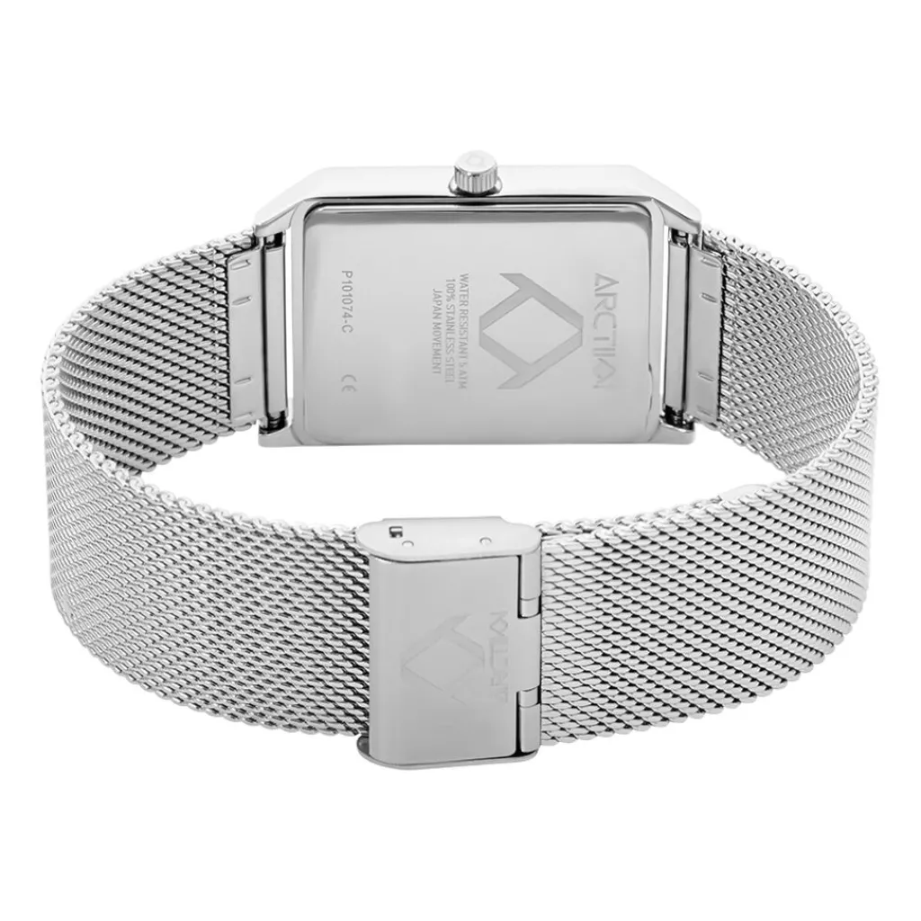 ARCTIK Montre Quark Noir cadran argenté fond noir bracelet acier argenté New