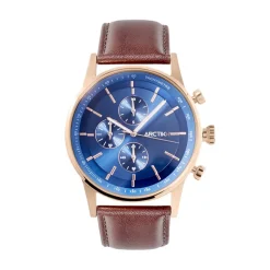 ARCTIK Montre Zenith Bleu cadran doré rose fond bleu bracelet cuir marron
