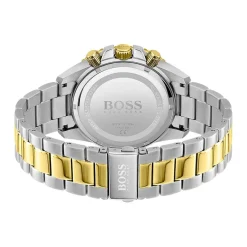 HUGO BOSS Montre Boss Admiral Noir cadran argenté fond noir bracelet acier bicolore Outlet