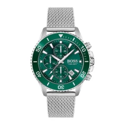HUGO BOSS Montre Boss Admiral Vert cadran argenté fond vert bracelet acier argenté Discount