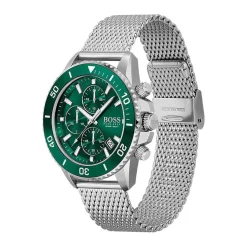 HUGO BOSS Montre Boss Admiral Vert cadran argenté fond vert bracelet acier argenté Discount