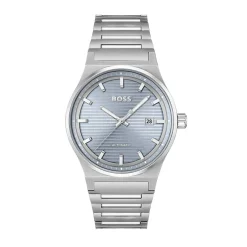 HUGO BOSS Montre Boss Candor Auto Bleu cadran argenté fond bleu bracelet acier argenté