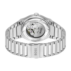 HUGO BOSS Montre Boss Candor Auto Bleu cadran argenté fond bleu bracelet acier argenté