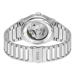 HUGO BOSS Montre Boss Candor Auto Noir cadran argenté fond noir bracelet acier argenté Discount