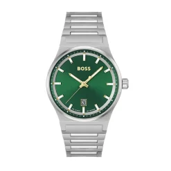 HUGO BOSS Montre Boss Candor Vert cadran argenté fond vert bracelet acier argenté Sale