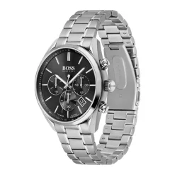 HUGO BOSS Montre Boss Champion Noir cadran argenté fond noir bracelet acier argenté Sale