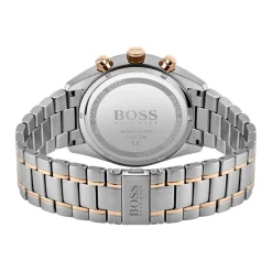 HUGO BOSS Montre Boss Champion Noir cadran argenté fond noir bracelet acier bicolore Outlet