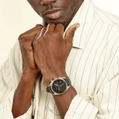 HUGO BOSS Montre Boss Champion Noir cadran argenté fond noir bracelet cuir noir Clearance