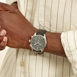 HUGO BOSS Montre Boss Champion Noir cadran argenté fond noir bracelet cuir noir Clearance