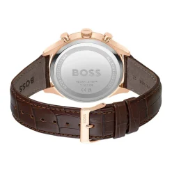 HUGO BOSS Montre Boss Gregor Bleu cadran rose fond bleu bracelet cuir marron New