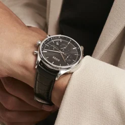 HUGO BOSS Montre Boss Gregor Noir cadran argenté fond noir bracelet cuir noir Hot