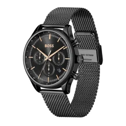 HUGO BOSS Montre Boss Gregor Noir cadran noir fond noir bracelet acier noir New