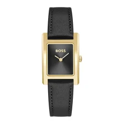 HUGO BOSS Montre Boss Lucy Noir cadran doré fond noir bracelet cuir de veau noir New