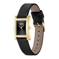 HUGO BOSS Montre Boss Lucy Noir cadran doré fond noir bracelet cuir de veau noir New