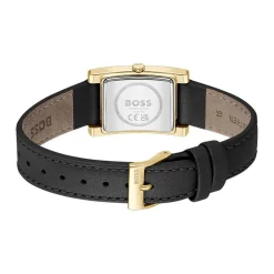 HUGO BOSS Montre Boss Lucy Noir cadran doré fond noir bracelet cuir de veau noir New