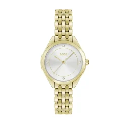 HUGO BOSS Montre Boss Mae Blanc cadran doré fond blanc bracelet acier doré Clearance