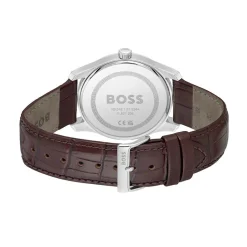 HUGO BOSS Montre Boss Principle Argenté cadran argenté fond argenté bracelet cuir marron Hot