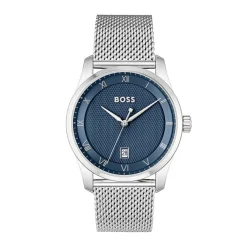 HUGO BOSS Montre Boss Principle Bleu cadran argenté fond bleu bracelet acier argenté Hot