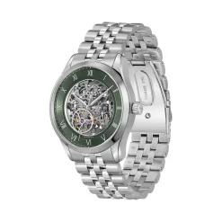 HUGO BOSS Montre Boss Principle Skeleton Vert cadran argenté fond vert bracelet acier argenté Sale