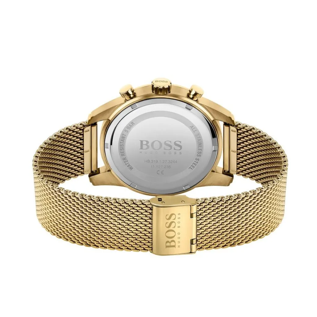 HUGO BOSS Montre Boss Skymaster Noir cadran doré fond noir bracelet acier doré