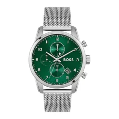 HUGO BOSS Montre Boss Skymaster Vert cadran argenté fond vert bracelet acier argenté Hot