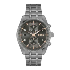 HUGO BOSS Montre Boss Skytraveller Gris cadran gris fond gris bracelet acier gris Outlet