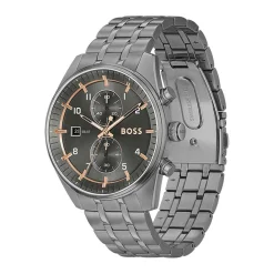 HUGO BOSS Montre Boss Skytraveller Gris cadran gris fond gris bracelet acier gris Outlet