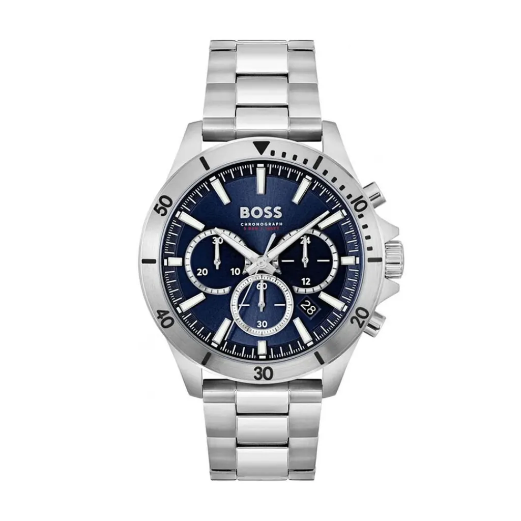 HUGO BOSS Montre Boss Troper Bleu cadran argenté fond bleu bracelet acier argenté Online