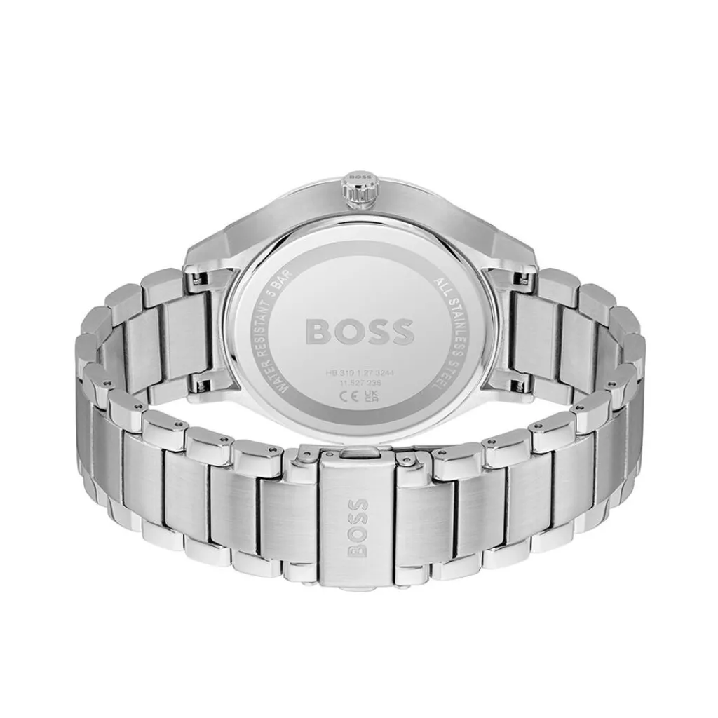 HUGO BOSS Montre Boss Tyler Bleu cadran argenté fond bleu bracelet acier argenté Outlet