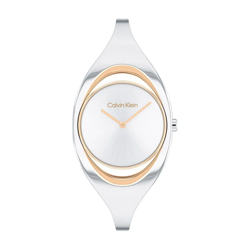 CALVIN KLEIN Montre Elated Blanc cadran doré fond blanc bracelet acier argenté