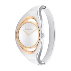 CALVIN KLEIN Montre Elated Blanc cadran doré fond blanc bracelet acier argenté