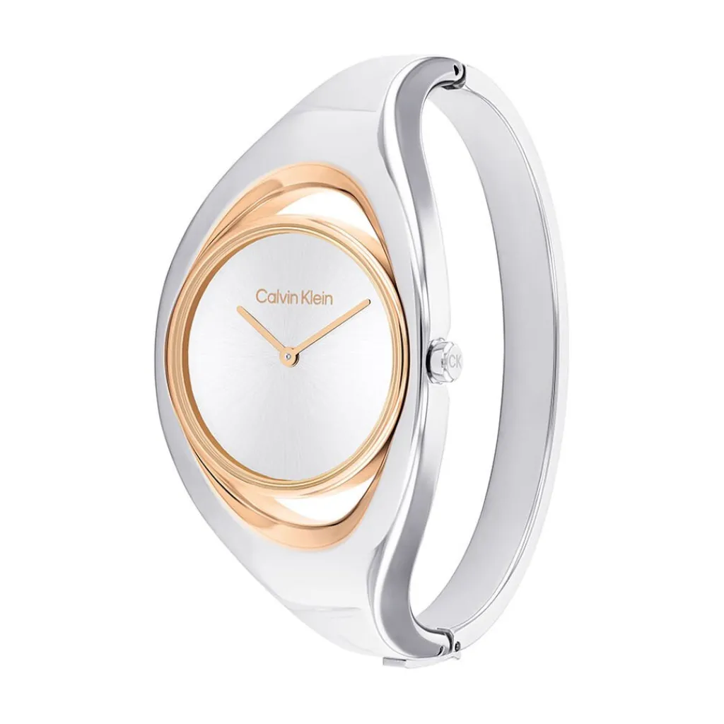CALVIN KLEIN Montre Elated Blanc cadran doré fond blanc bracelet acier argenté