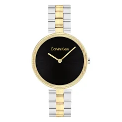 CALVIN KLEIN Montre Gleam Noir cadran doré fond noir bracelet acier bicolore Clearance