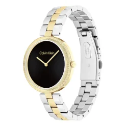 CALVIN KLEIN Montre Gleam Noir cadran doré fond noir bracelet acier bicolore Clearance