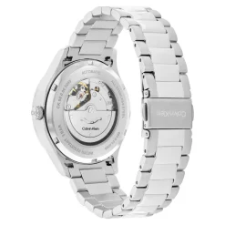 CALVIN KLEIN Montre Iconic Automatic Noir cadran argenté fond noir bracelet acier argenté Discount