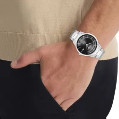 CALVIN KLEIN Montre Iconic Automatic Noir cadran argenté fond noir bracelet acier argenté Discount