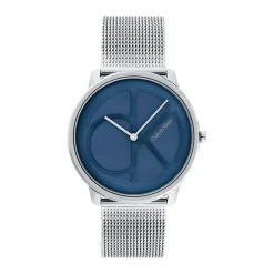 CALVIN KLEIN Montre Iconic Mesh Bleu cadran argenté fond bleu bracelet acier argenté Best