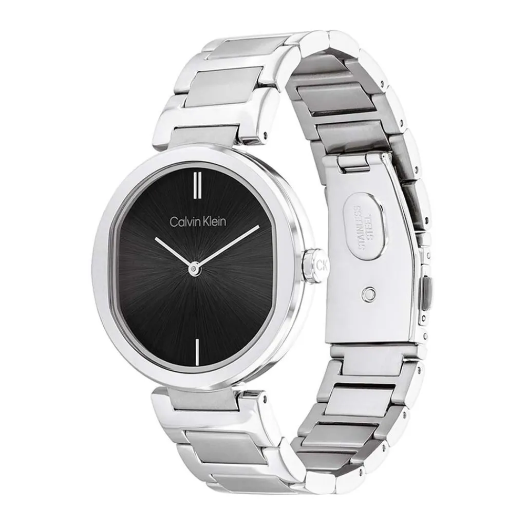 CALVIN KLEIN Montre Sensation Noir cadran argenté fond noir bracelet acier argenté Best