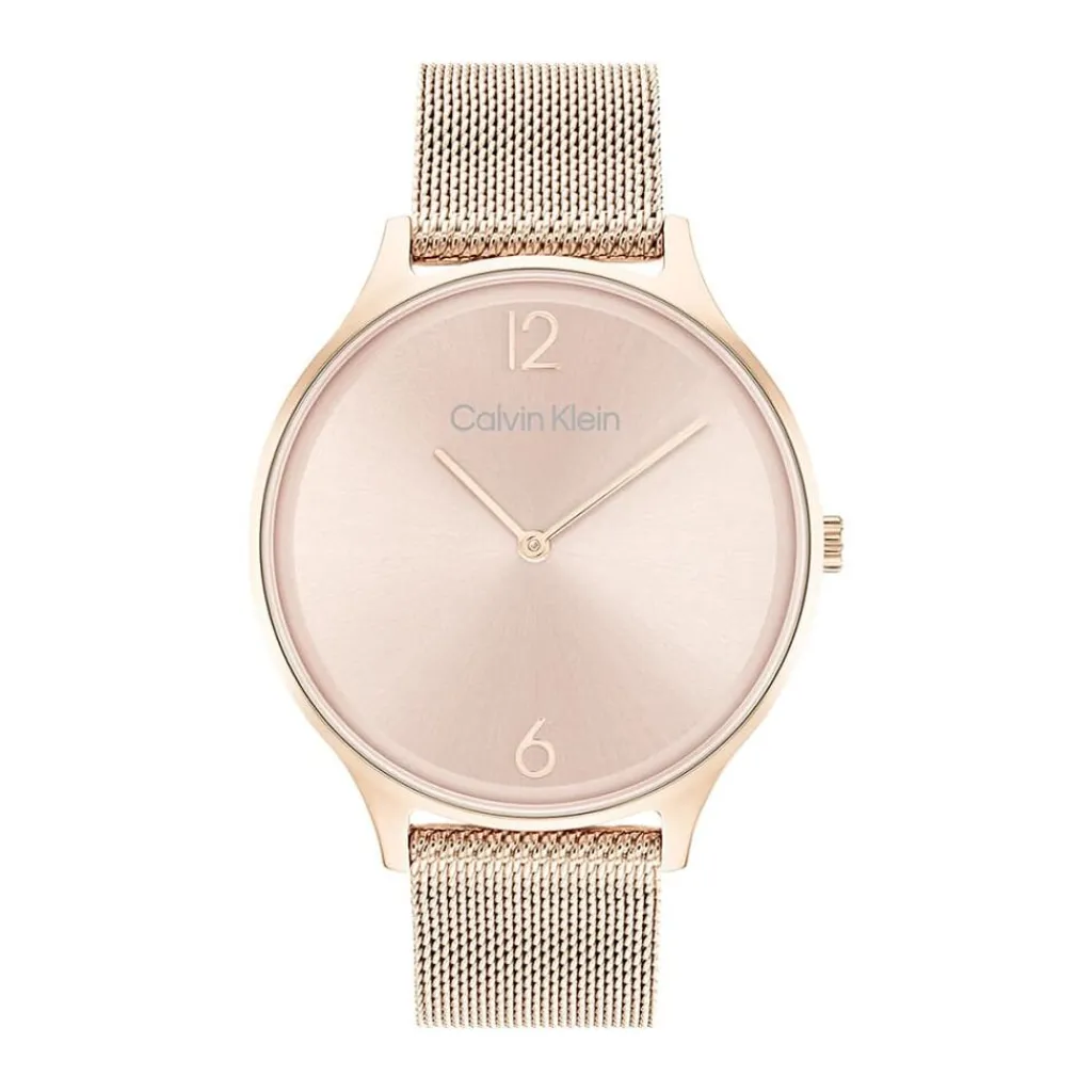 CALVIN KLEIN Montre Timeless 2h Rose cadran doré rose fond rose bracelet acier rose Clearance