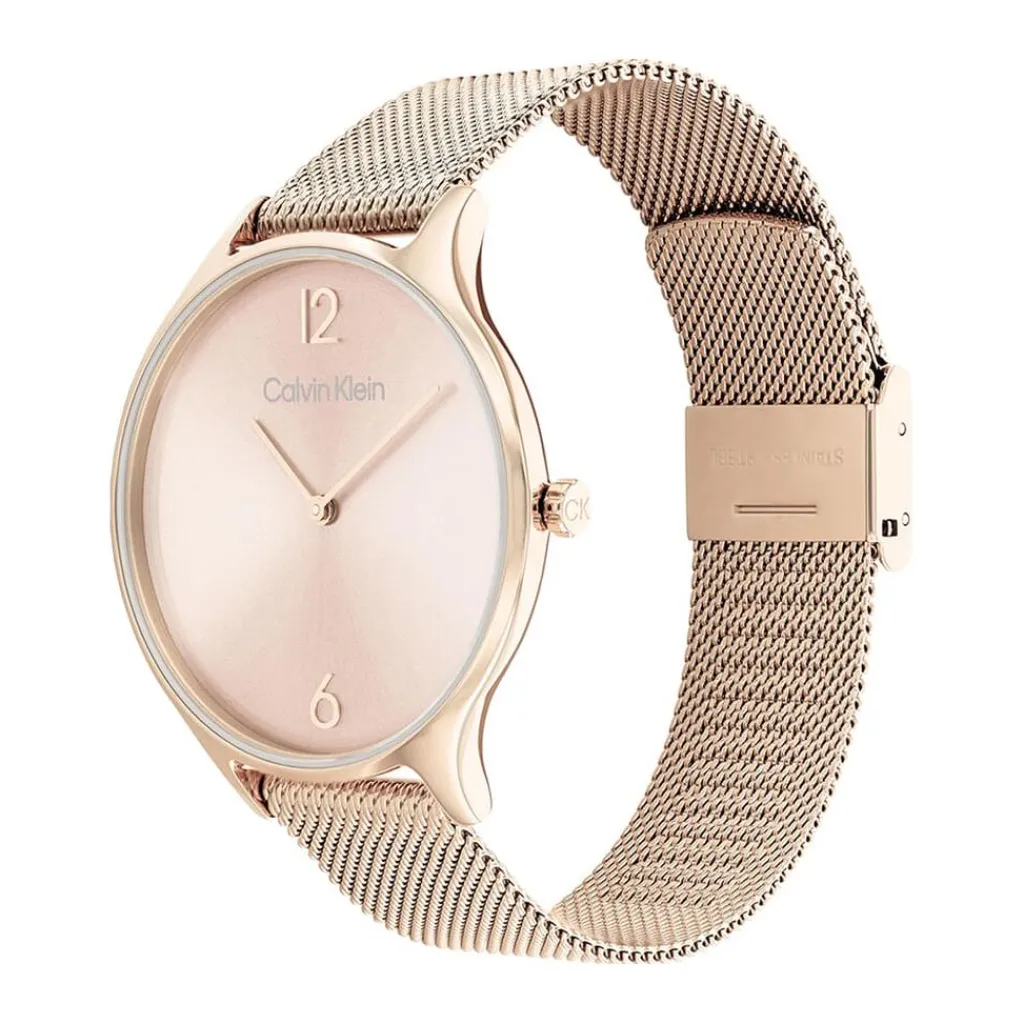 CALVIN KLEIN Montre Timeless 2h Rose cadran doré rose fond rose bracelet acier rose Clearance