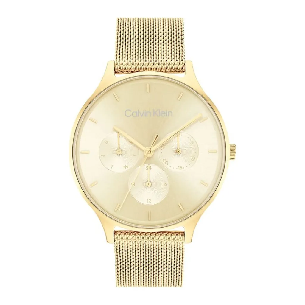 CALVIN KLEIN Montre Timeless Multi Champagne cadran doré fond champagne bracelet acier doré Sale